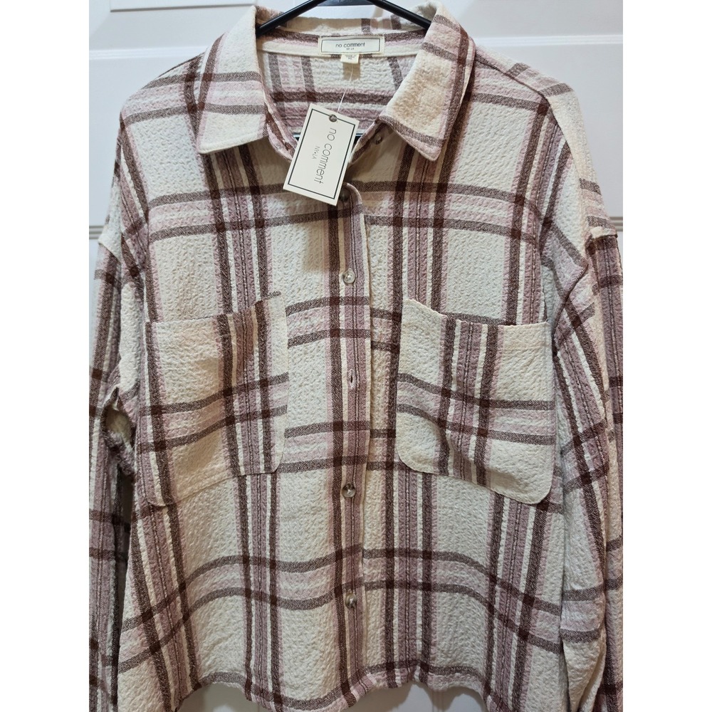 NWT No Comment Plaid Button-Down Shirt – Size XL – Brown/Cream Textured Flannel